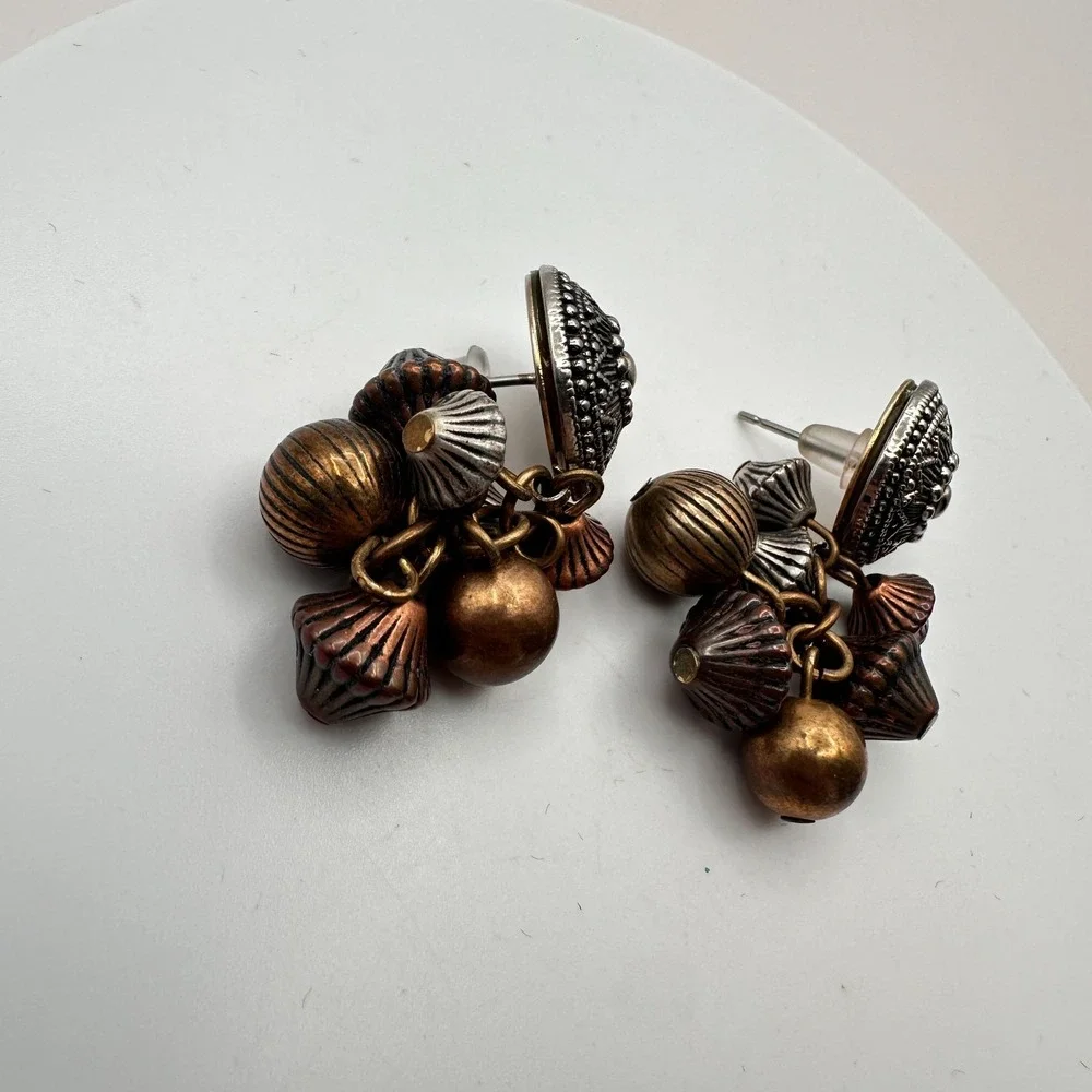 Vintage 90s Beaded Cluster Stud Earrings Boho Y2K Women's Jewelry